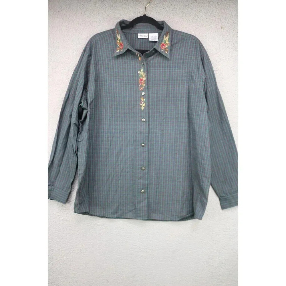 Cabin Creek Embroidered Long Sleeve Plaid Western Top-XL-New w/o Tags-Cowgirl